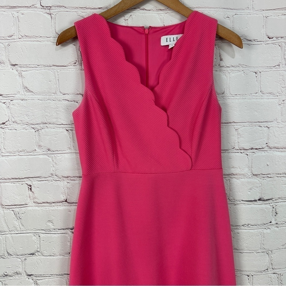 Elle hot Pink Sleeveless V-Neck A-Line Cocktail Dress scalloped size 6 vacay